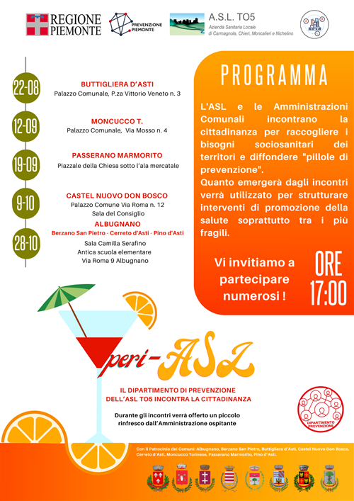 Il Dipartimento di prevenzione dell'ASL TO5 incontra la cittadinanza - AperiASL